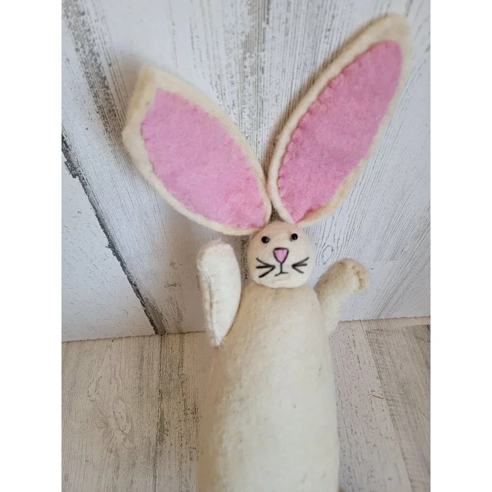 Felt white Easter Bunny spring plush home decor figure vintage unique‎